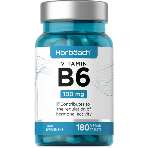Vitamin B6 100mg | 180 High Strength Tablets | Regulation of Hormonal Activity | Suitable for Vegans & Vegetarians | by Horbaach