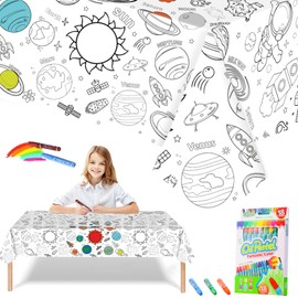 Kids Giant Astronaut Coloring Poster with 18 Paint Pens,47x71inch Colouring Table Cover Drawing Paper Roll Jumbo Coloring Tablecloth for Kids Boys Astronaut Parties Birthday Crafts Gift Doodle Art