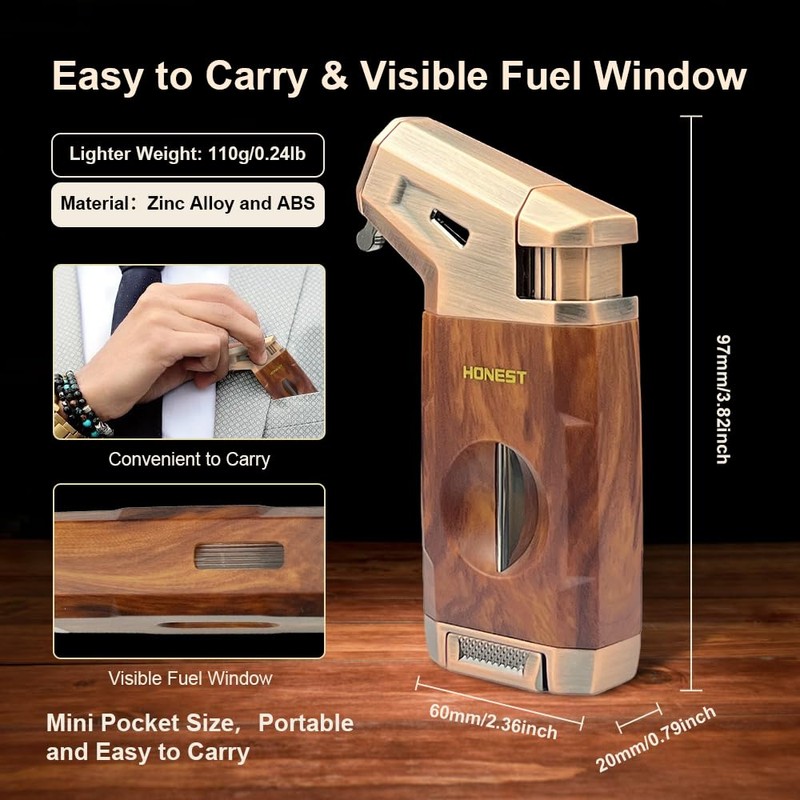 Torch Lighter Built-in V Cutter,Refillable Butane Torch Lighter,Men's Gift,All-in-one Windproof
