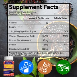 SmildeHeal Elderberry Gummies, Elderberry Extract 300mg, with Vitamin C and Zinc, Strawberry Flavor Gummies, Non-GMOs, Gluten Free, Vegan-Friendly, Immune Support, 60 Count