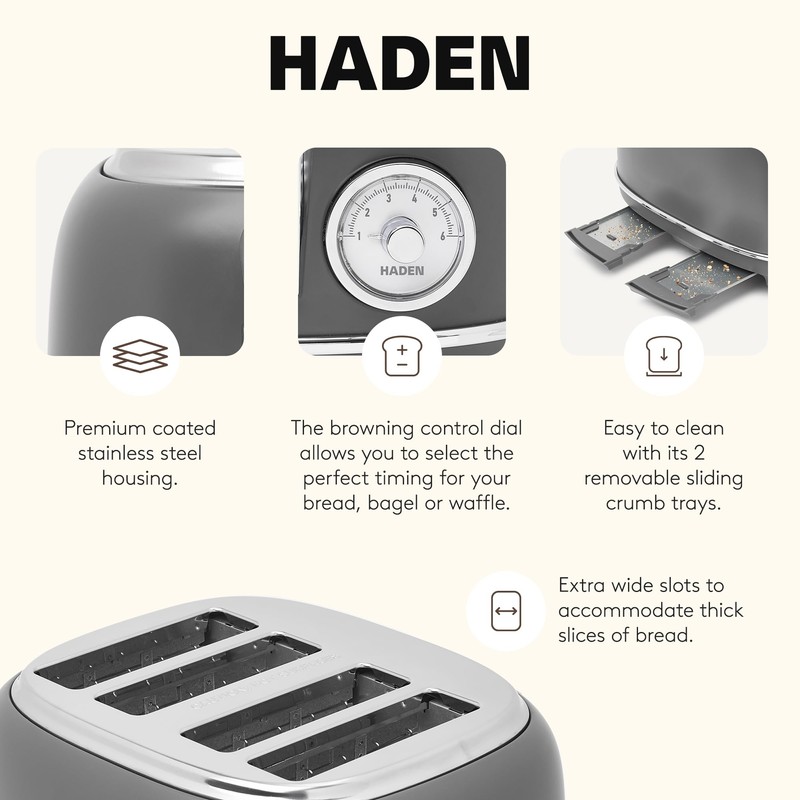 Haden Chelsea 4 Slice Wide Slot Toaster with Adjustable Browning