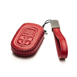 Vitodeco Leather Key Fob Case Compatible with Honda Civic, Honda Civic Hatchback, Honda Accord, Honda HR-V, Honda CRV, Honda Pilot 2023 - 2025 (5-Button, Red)
