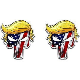 DF Trumpisher Trump Skull American Flag Vinyl Sticker Decal Car Truck SUV Van Window Bumper Wall Laptop Tablet Cup Tumbler | 4x4 Inches (2 Pack)