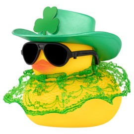 wonuu Rubber Duck St. Patrick's Day Decorations Patrick's Day Party Favors Supplies Duck Lucky Green Shamrocks Hat Car Rubber Duck Decoration, Sunglass-lace Dress