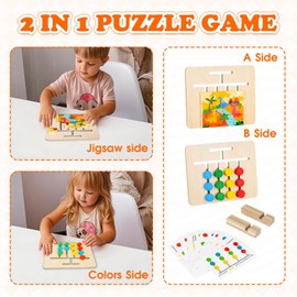 Montessori Toys for 3-7 Year Olds Boys Girls: Wooden Slide Puzzle Games for Kids Age 4 5 6 Educational Learning Birthday Gifts for 3-8 Year Old Travel Dinosaur Sensory Toy for 2 3 4 Year Old Toddler