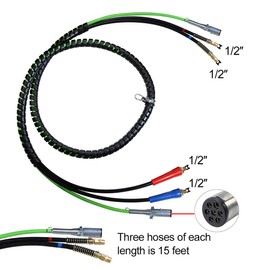 KOOTANS 15 Ft 3 in 1 Wrap Set, ABS Electrical and Rubber Air Line Hose Assemblies 7 Way Electrical Cable with Handle Grip for Semi Truck Trailer Tractor