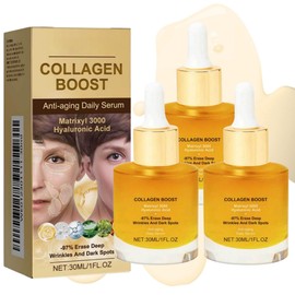 3PCS Collagen Boost - Collagen Serum For Face Serum, Hyperpigmentation Treatment, Serum Face With Collagen, Organic Aloe Vera, Vitamin C, No Greasy, Lighten Dark Spots,Anti Aging & Wrinkle