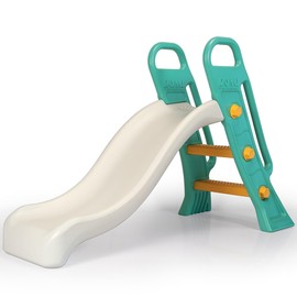 DOLU: Junior Slide - Green-Yellow-White - Indoor-Outdoor Toy, 2 Step Handrail Ladder, Plastic Playground Equipment, Backyard Activity, Kid-Toddlers 2+