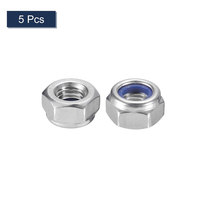 sourcing map 5Pcs M10 x 1.25 Nylon Insert Hex Lock