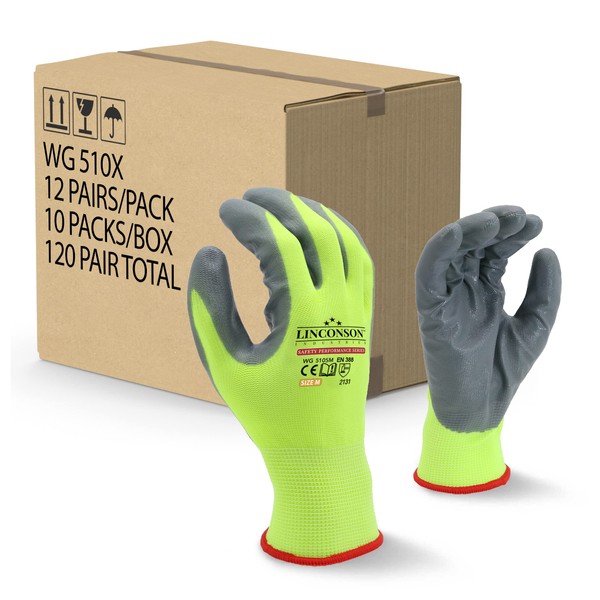 LINCONSON 12 Pack Extreme Grip Lightweight Nitrile Coated Construction &
