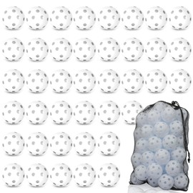 Coopay 48 Pack Baseball Practice Baseballs Plastic Hollow Soft Balls with a Drawstring Bag for Hitting, Baseball Training Indoor Outdoor Use (White)