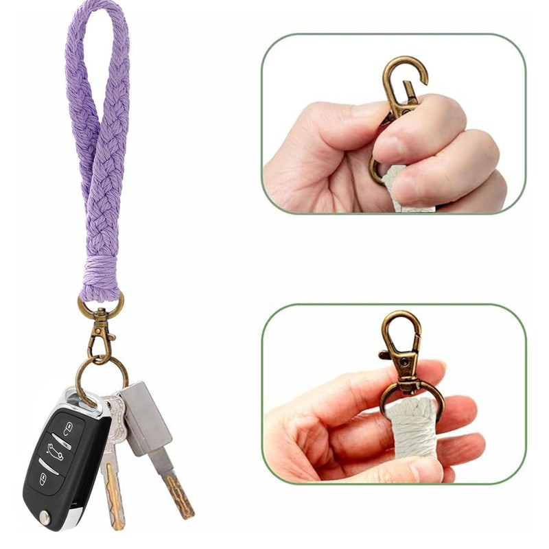 Artisoul Key Chain Short Bracelet Braided Keyring Macrame Lanyard, purple,