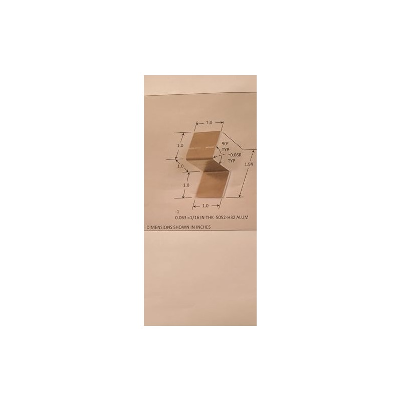 Z mounting Bracket 1x1x1x0.063 in Thick 5052-H32 Aluminum Without Fastener