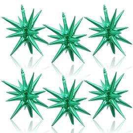 Green Star Foil Balloons, 22 Inch Green Explosion Star Cone Spike Balloons Large for Christmas, Birthday, Wedding, St. Patrick's, Safari Jungle Decorations