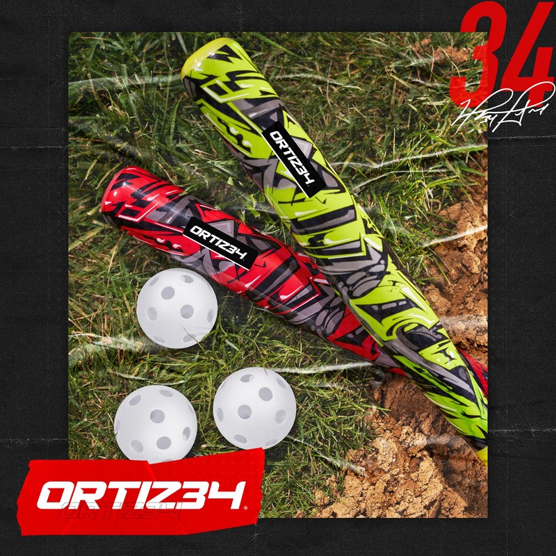 Ortiz34 Grand Slam Set- Graffiti Plastic Bat, 3 Balls, 4