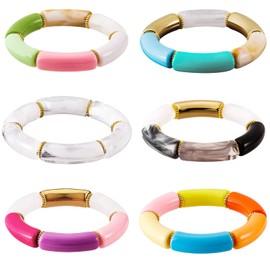 LEGENTLISUR 6 Pieces Acrylic Bracelet Tube Bangle Bracelets Colorful Bracelets For Women Stretchable Bracelets Set Gift For Women, Inches, Acrylic, no gemstone