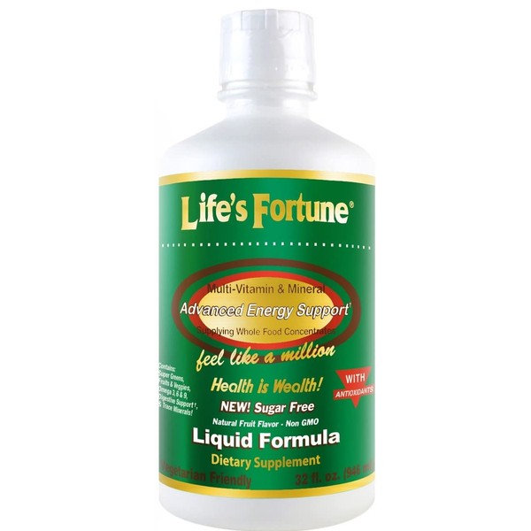 Life's Fortune Whole Food Multivitamin Liquid, Natural Energy Source, Full Spectrum of Vitamins, Minerals, Antioxidants, Amino Acids, Enzymes, Superfood Greens, Fruits, Veggies & More, 32 Fluid Ounces