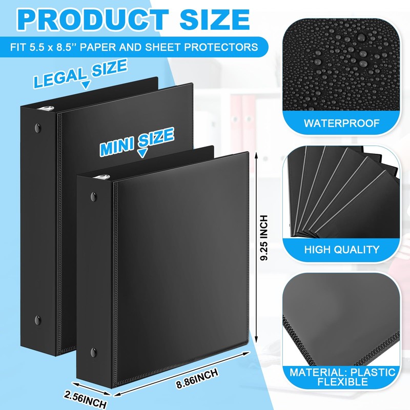 Henoyso 6 Pcs 2 Inch Mini 3 Ring Binders with