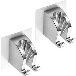 JONKEAN Handheld Shower Head Holder with 2 Hanger Hooks, Strong Adhesive, Adjustable Wand Holder, Waterproof Shower Handle No Drill Need (Chrome 2)