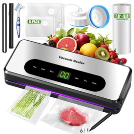 Vacuum Sealer for Food, Food Saver Vacuum Sealer Machine, Powerful Suction, Build-in Cutter, UV Compact Food Sealer, Dry&Wet Modes, Vacuum Sealer Kit with Bag Roll&Mason Jars&Reusable Vacuum Seal Bags