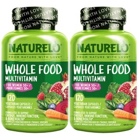 NATURELO Whole Food Multivitamin for Women 50+ (Iron Free) with Vitamins, Minerals, & Organic Extracts - Supplement for Post Menopausal Women Over 50 - No GMO - 240 Vegan Capsules