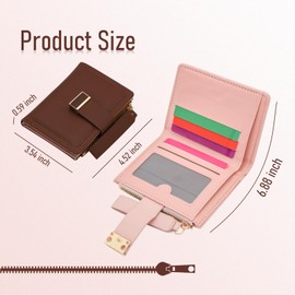 MultiValue Wallet Women, Waterproof Leather Purses for Women Multifunctional Button Credit Card Holder Slim Wallet Purse Cute Zipper Card Wallet Small Wallet for Change Coin Card (Brown)