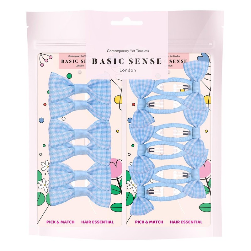Basic Sense 12pcs Gingham Check Bow School Hair Set, Ribbon