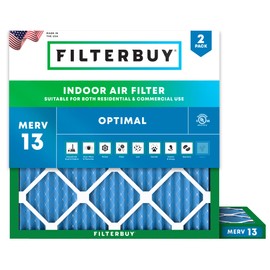 Filterbuy 15.25x15.25x1 Air Filter MERV 13 (MPR 1900) Health Defense Replacement (2-Pack), Electrostatic Pleated HVAC AC Furnace Filters, Made in USA (Actual Size: 15.25 x 15.25 x 0.75)