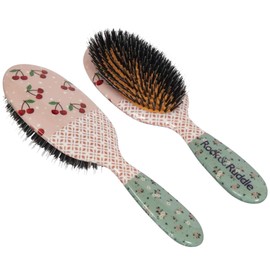 Rock & Ruddle Natural Mixed Boar Bristle Hair Brush for Women and Kids (Small 6.9") - Perfect for Wet or Dry Hair, Detangling Smoothing Blowdrying - Designed & Made in UK - Cherries Design