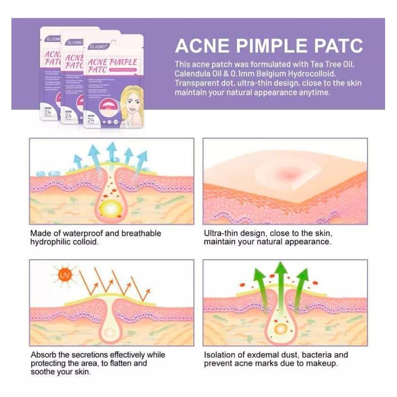 Veraly 24 Parches Acne Dia/ Noche Quita Acne Espinillas Tapa