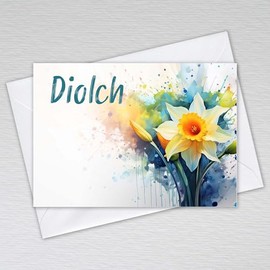 Diolch Cards with Envelopes/Diolch Cards Welsh Pack of 20 Diolch Note Cards A6 Non-Folded Postcards Birthdays, Wedding Welsh Thank You Cards: Daffodil Diolch Cards (Pack of 20 with Envelopes)