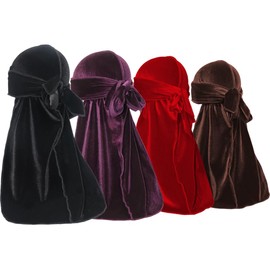 ForceWave Velvet Durags for Men Premium Du Rags Pack of 4 for Men Women with Long Tail and Wide Strap