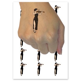Elegant Violinist Woman Classical Musician Violin Temporary Tattoo Water Resistant Fake Body Art Set Collection - 54 1" Tattoos (1 Sheet)