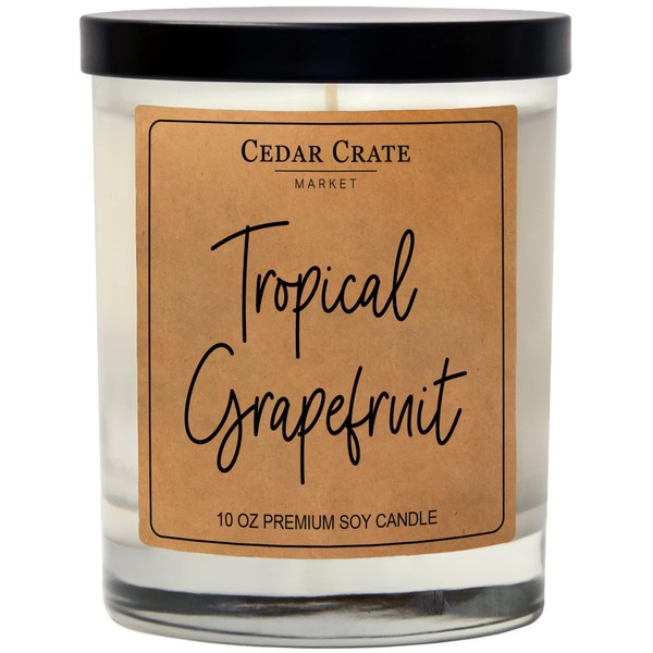 Cedar Crate Market - Tropical Grapefruit Candles for Home - Scented Soy Wax Candles Gifts for Women and Men, Aromatherapy Candles Infused with Essential Oils - 13.5 oz Clear Jar, Made in The USA