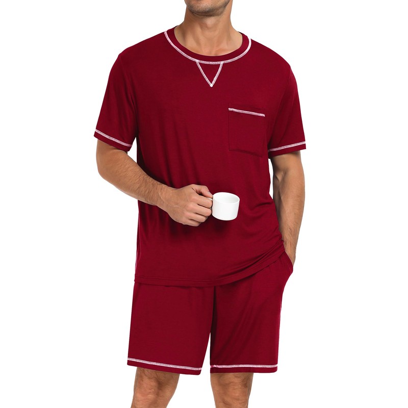 SWOMOG Men Modal Pajamas Set Comfy Sleepwear Short Sleeve Pjs