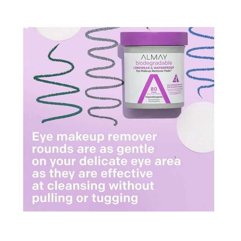 Almay Biodegradable Makeup Remover Pads, Longwear & Waterproof, Hypoallergenic