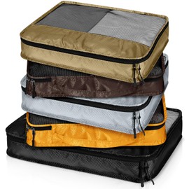 Bulyoou 5 Pcs Packing Cubes for Suitcase Large Travel Cubes Carry on Luggage Organizer Bags for Clothes Accessories(Mixed,Apricot)