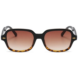 JCTAIFOO Retro Rectangle Oval Sunglasses Women Men Vintage Rectangular Yellow Gradient Tinted Glasses, Black/leopard/light brown gradient, One Size