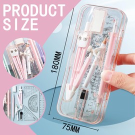 SWYSGS Compass Set Geometry Set 9 Pieces - Starter Set for Primary School - with Compass, Set Square, Parabola, Pencil, Ruler, Sharpener in Robust Box