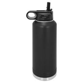 Polar Camel 40 oz Stainless Steel Water Bottle with Flip Top Lid and Straw (Black)