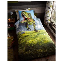 Lions Dinosaur Bedding Set - 100% Polyester 2 Piece Single Duvet Cover with Pillowcase, Reversible Soft Dino Printed Quilt Covers, Kids Boys 137x200cm