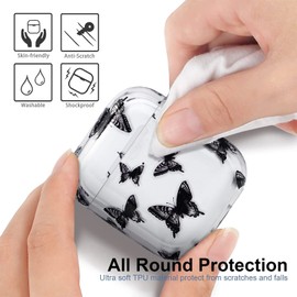 Cute Case for AirPods 1/2 Cover with Kawaii Keychain, Black Butterfly Design Soft TPU Protective Headphone Case Compatible for AirPod 2nd Generation for Girls Women-Clear