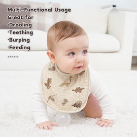Susurration Muslin Baby Drool Bibs 10Pack Soft Square Adjustable Bandana Bibs for Unisex Baby Girls & Boys (Dinosaurs Park)
