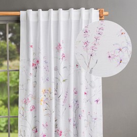 Maison d' Hermine Curtains for Living Room 100% Cotton 108 inch Length One Panel Light Filtering Curtains for Bedroom Windows with Rod and Loop Pockets Drapes (Summer Floral Pink, 50" W x 108" L)