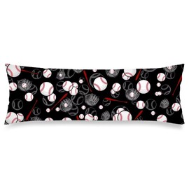 Sports Theme Body Pillow Cover,Baseball Sport Balls,Long Pillowcase with Zipper Decorative Sport Ball Printed Cushion Pillow Covers Soft Large Bedding Pillow Cases for Bed,Couch,20"x54",Black White