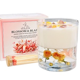 Moira's Bazaar Dual Scented Candle for Women,50+ Hours Burn,Lavender Vanilla & Sweet Orange,Hand Crafted Home Aromatherapy,Pure Soy,Jelly,Dried Flowers,Match Sticks Tube,Gift;11 oz