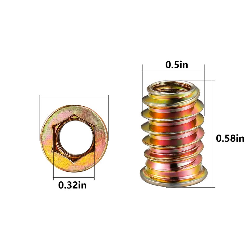 Wensilon 5/16”-15 100Pcs Threaded Insert for Wood Hex Drive Wood