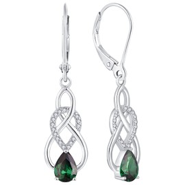 YL Women's Infinity Celtic Knot Drop Earrings 925 Sterling Silver 12 Birthstone Cubic Zirconia Earrings, Silver, Emerald