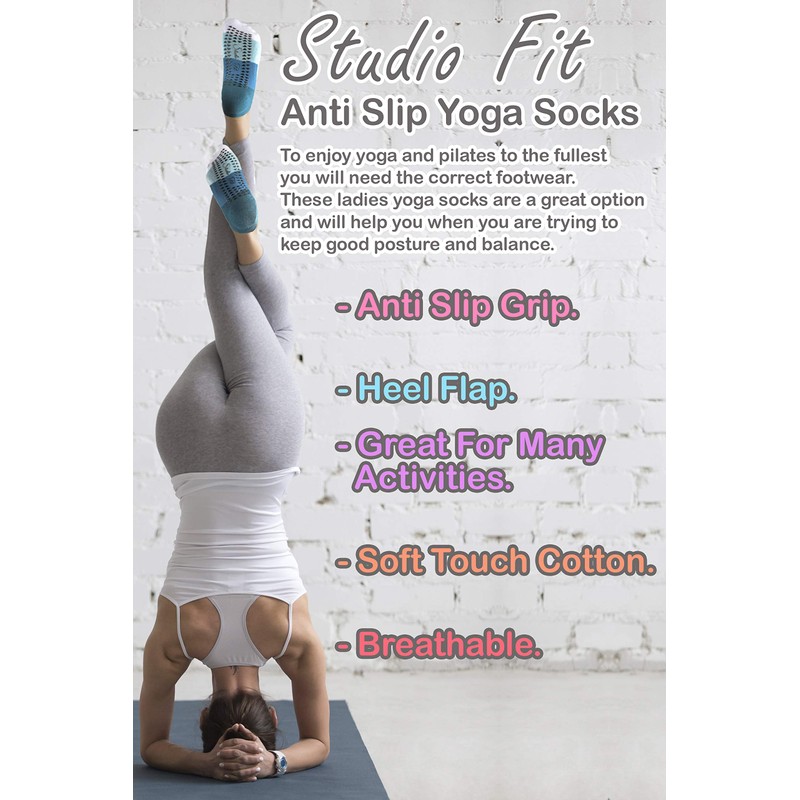 Pack of 2 Women's Cotton Colourful Non-Slip Yoga Socks with