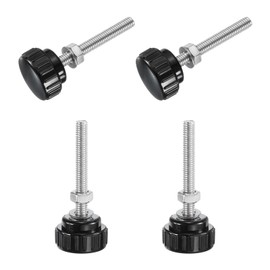 sourcing map 4 Sets Knurled Knobs Thumb Screws with Nuts Washers, Metric M6 x 50mm Male Thread 25mm Plastic Head, 304 Stainless Steel Stud Hand Knobs Clamping Thumbscrews Handles, Black